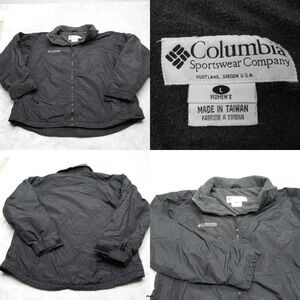Vintage Columbia Jacket Womens Large Black Fleece Lined Full Zip Windbreaker 90s